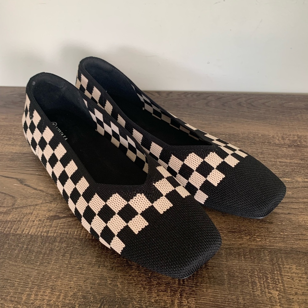 Vivaia Margot 2.0 Flats Size 43 US 11 Black White Checkered Square-Toe Shoes